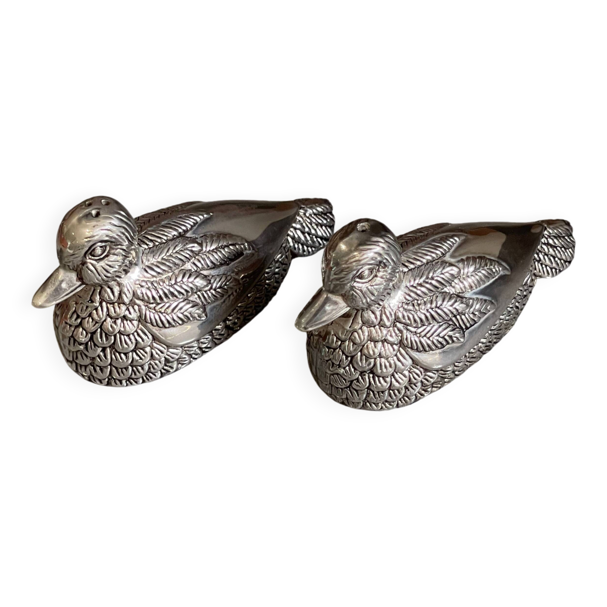 Vintage Pheasant Bird Silver Plated Figurine Salt & Pepper Shakers - a Pair