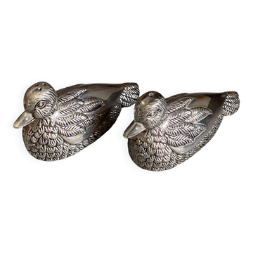 Vintage Pheasant Bird Silver Plated Figurine Salt & Pepper Shakers - a Pair