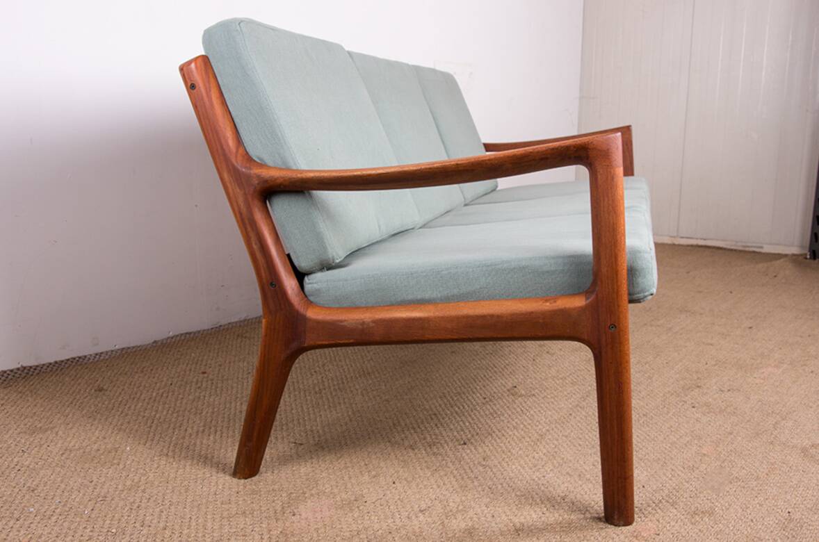 Danish 3-seater sofa in teak and new fabric, Senator model Ole Wanscher, France & Son.
