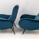 Paire de fauteuils inclinables en velours italien de style milieu de siècle de Marco Zanuso