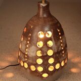 Large brown ceramic lamp signed, 1970s