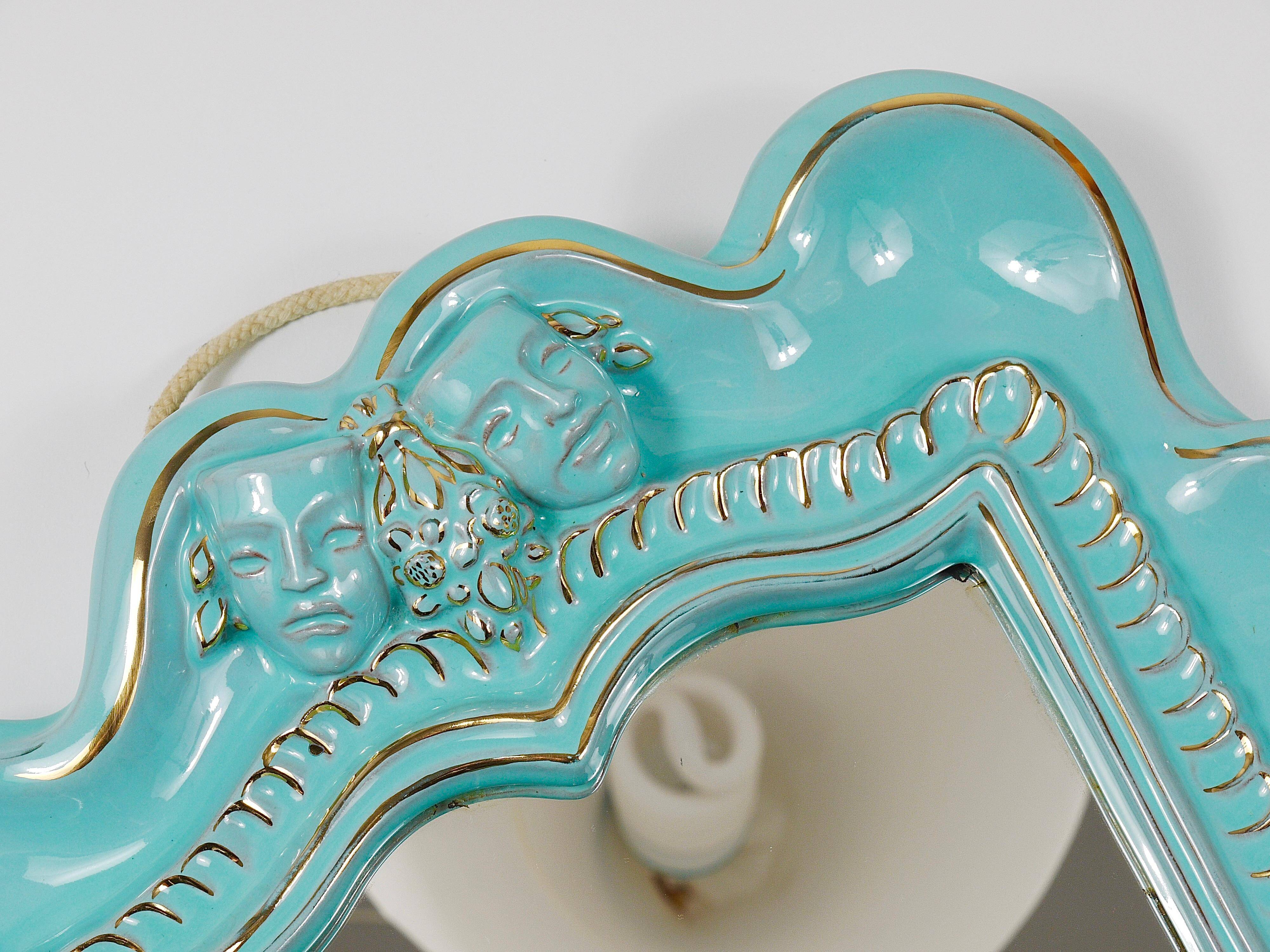 Art Deco wall mirror Theatre in terracotta by Gmundner Keramik, Austria, 1930s