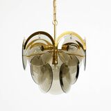 60s large brass ceiling chandelier with large round glass plates