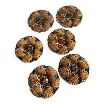Assiettes à huîtres en majolique Sarreguemines