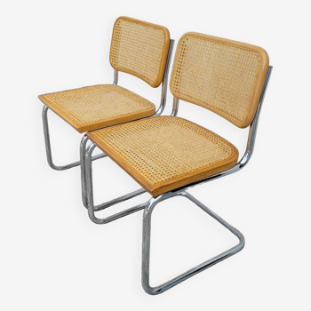 Pair of Marcel Breuer model B32 chairs signed Italy.