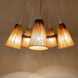 Teakwood and raffia bast chandelier by Temde