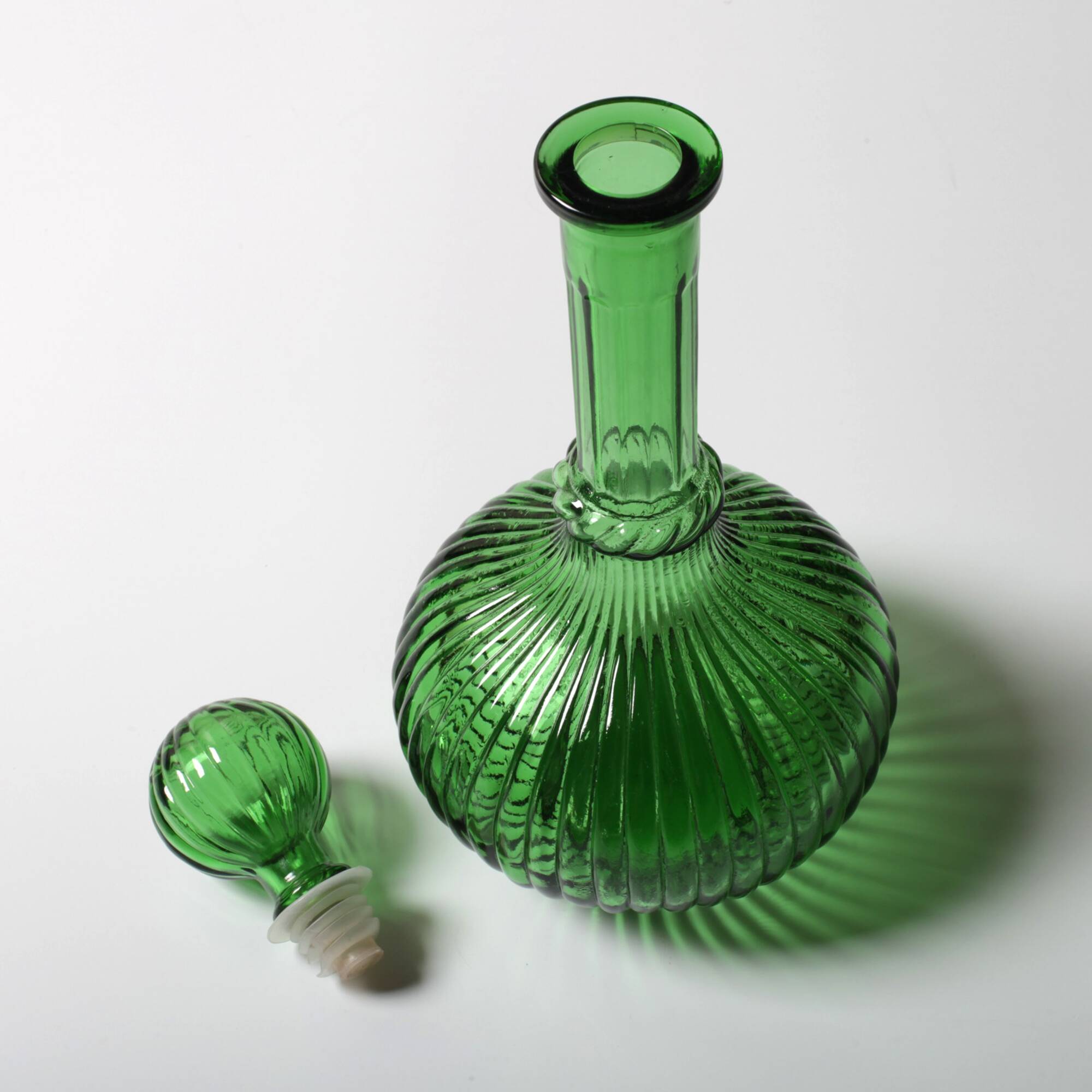 Vintage Emerald Green Glass Decanter / Rare Bottle with Stopper / Empoli