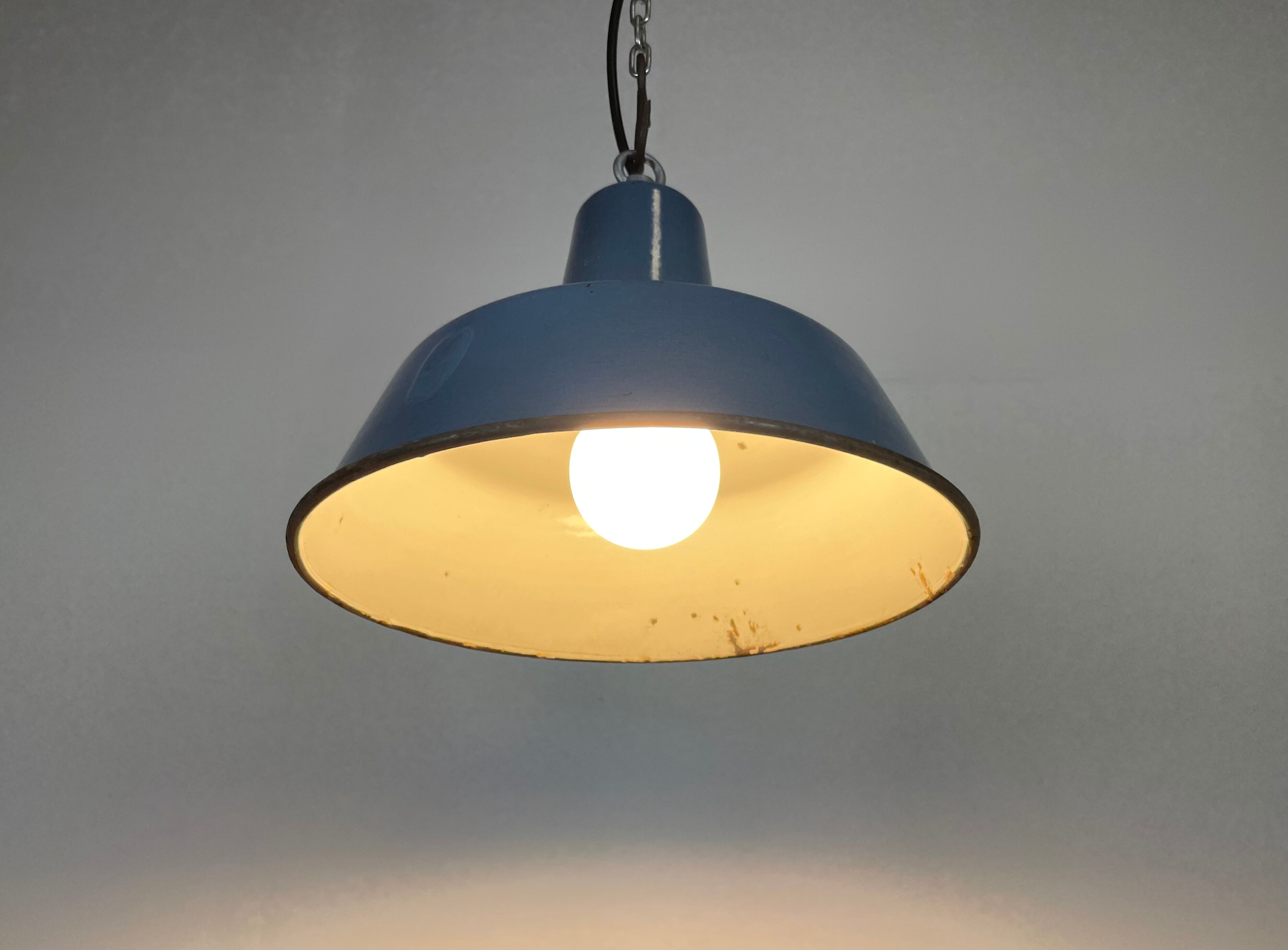 Industrial blue enamel pendant lamp, 1960s