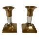 Pair of small brass and glass candlesticks