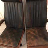 Vintage 1950s leather double-plane bus armchairs