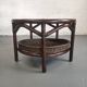 Vintage rattan coffee table with smoked glass top and rattan basket shelf