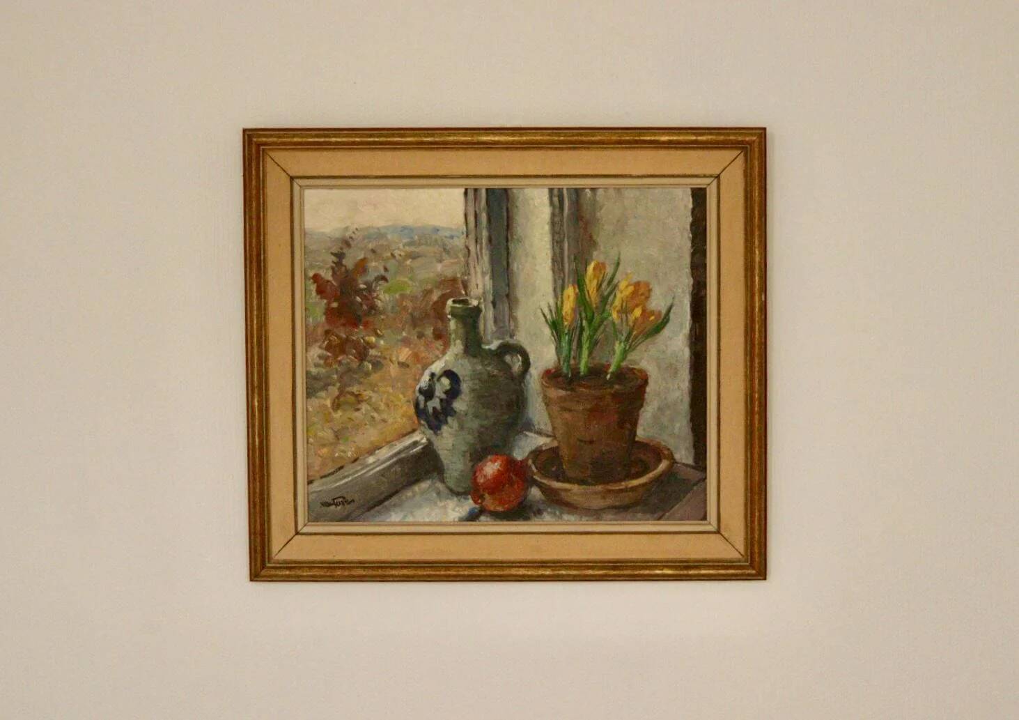 Huile sur toile suédoise originale « Nature morte à la plante en pot »