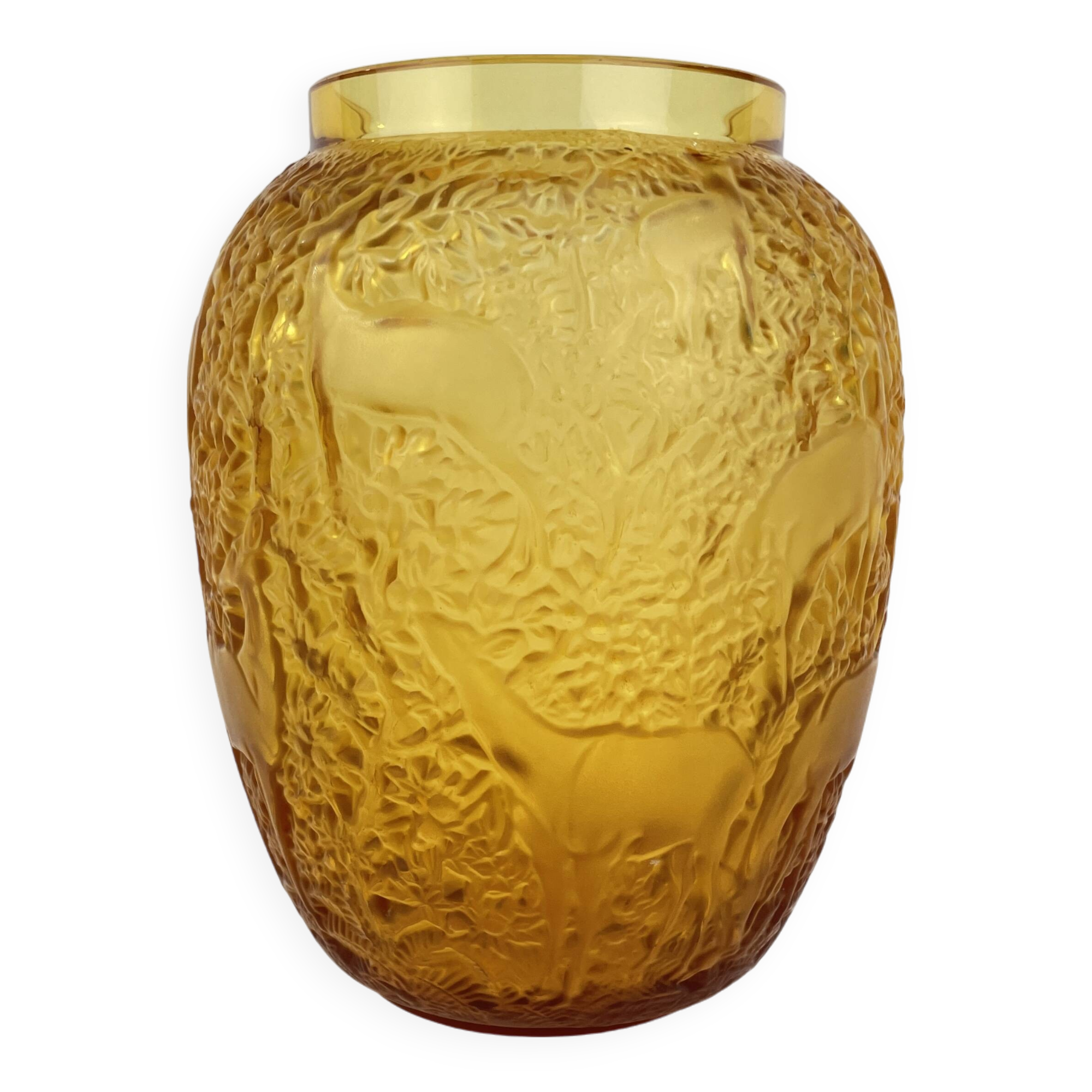 “Biches” crystal vase by Lalique – Amber