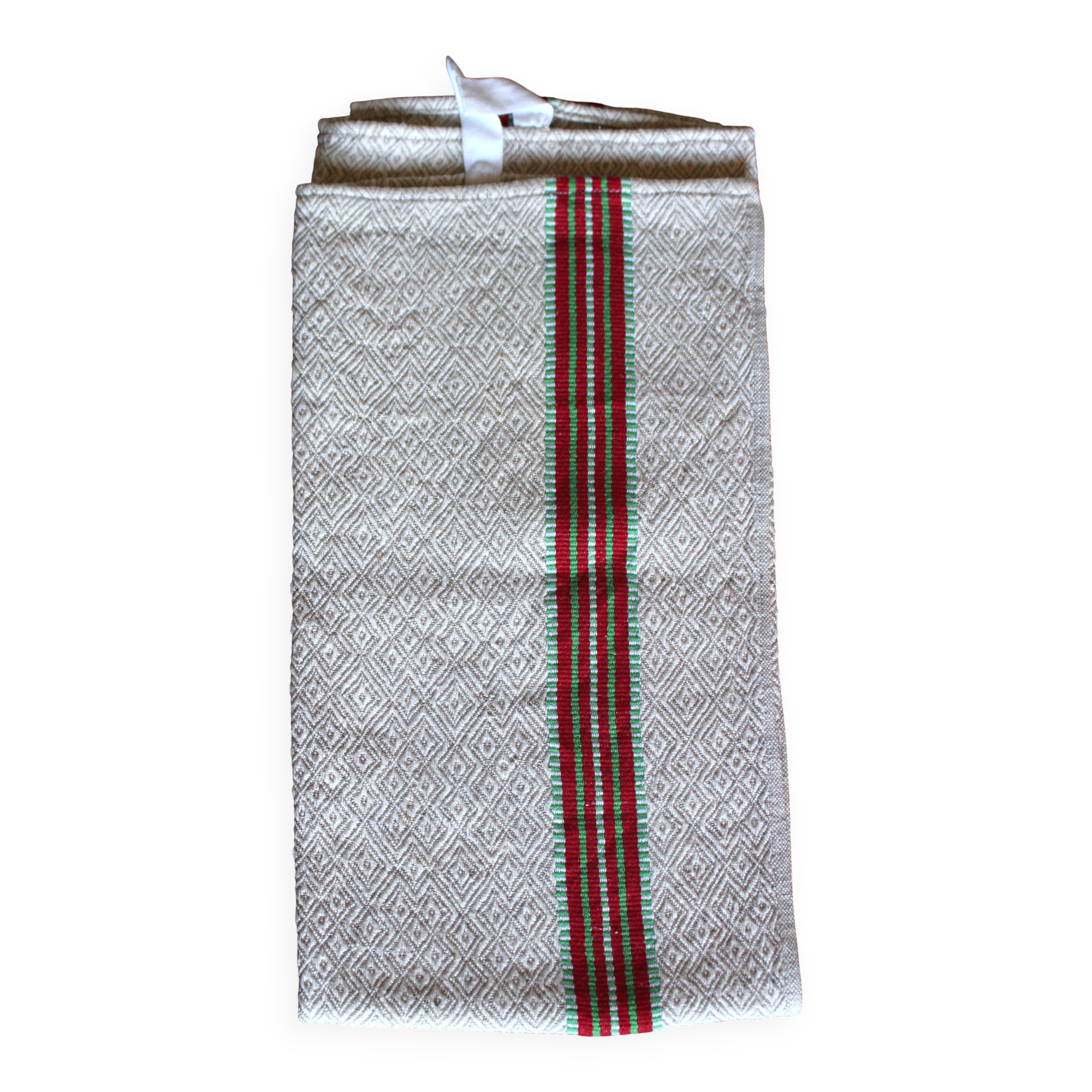 Torchon ancien chevrons bandes rouge vert