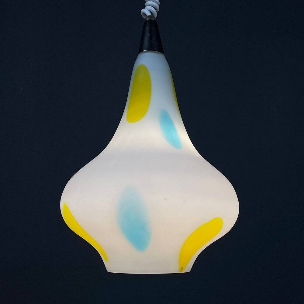 Mid-Century Multicoloured Opaline Glass Pendant Lamp by Stilnovo, Italy, 1950s