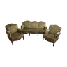 Salon Régence canapé et 2 fauteuils en velours vert