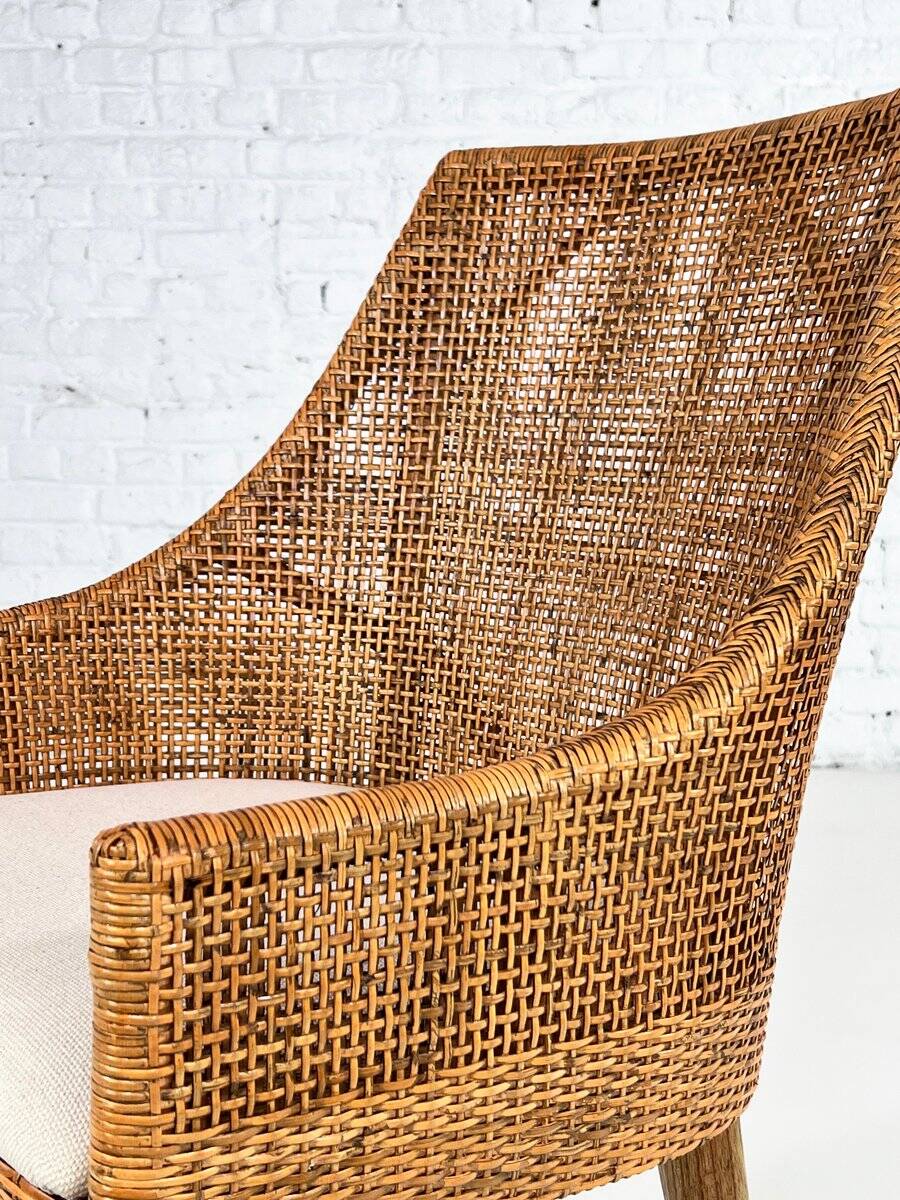 Rattan and Wood Chairs, France, Set of 6