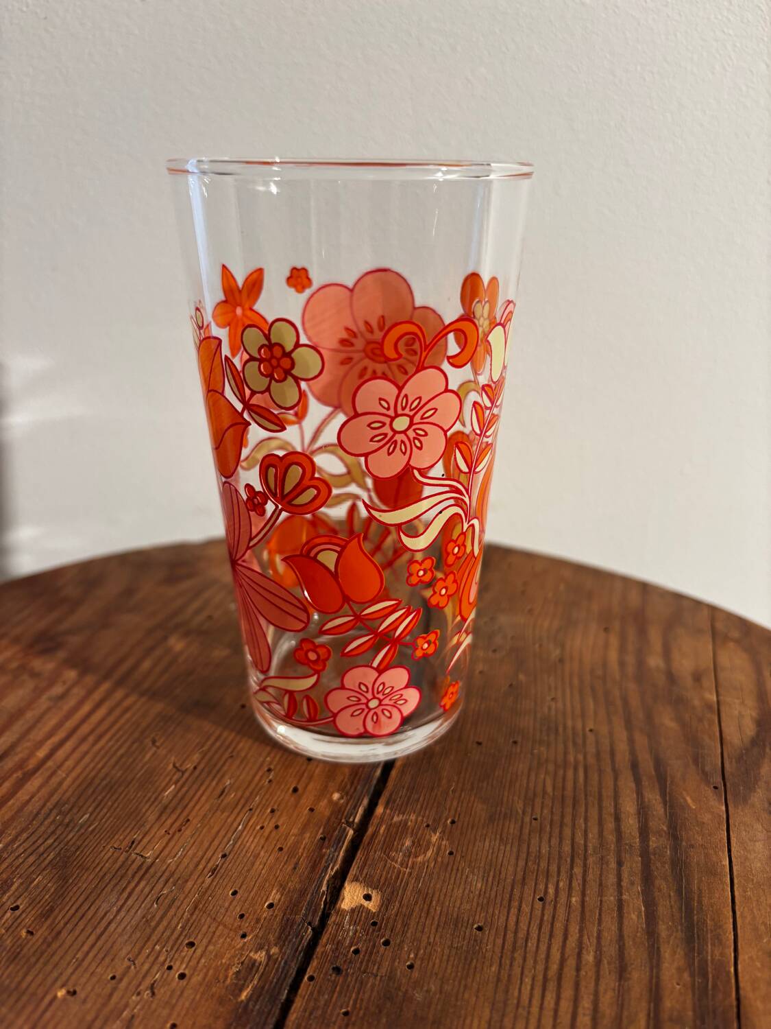 Superb vintage glass with orange floral print