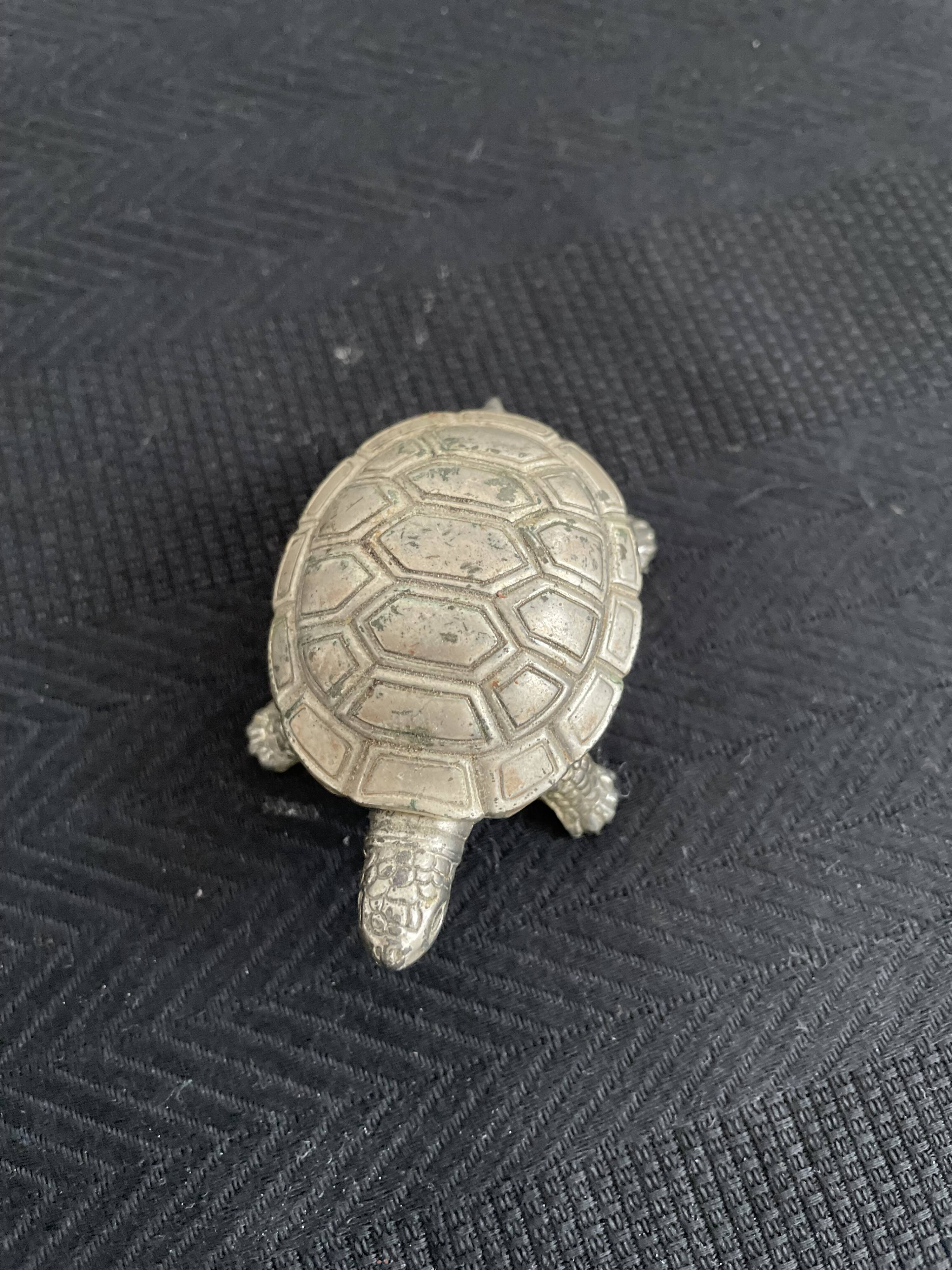 Ancient tortoise in silver metal