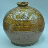 Vase boule oignon en grès pyrité signé