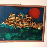 Abstract painting - gold leaf and enamel - Enzo Kocevar 1970s