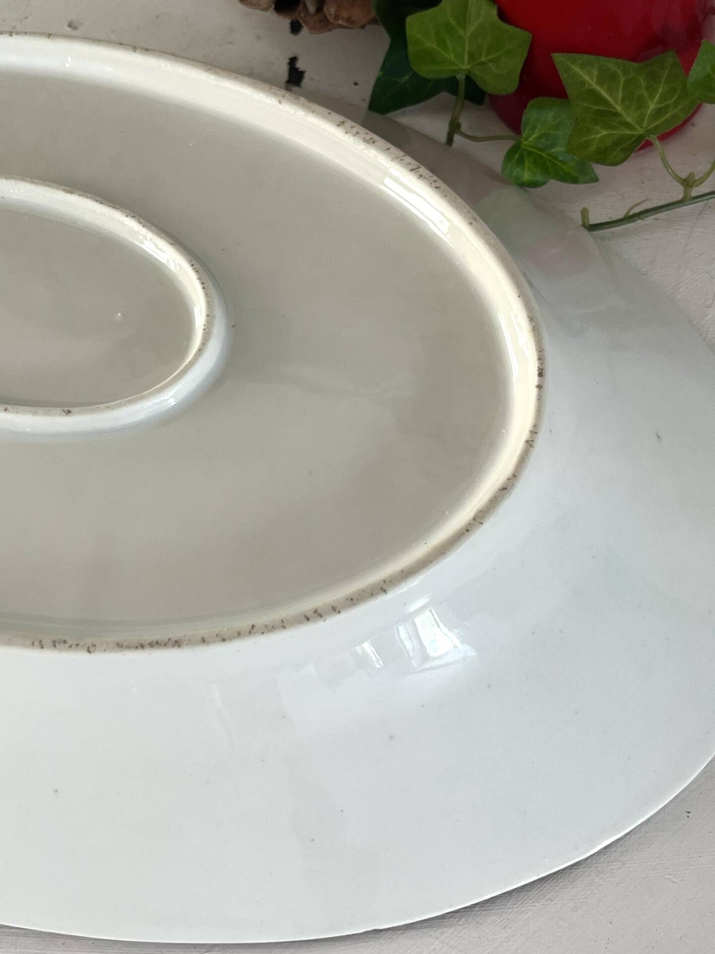 Vintage French Holly Deep Platter, Christmas Serving Dish, Large Oval