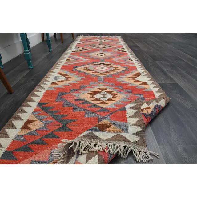 1970s Vintage Turkish Oushak Handmade Wool Cotton Pink Runner Rug 102x335