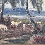 Tableau, troupeau de chèvres et son gardien,époque XIX ème