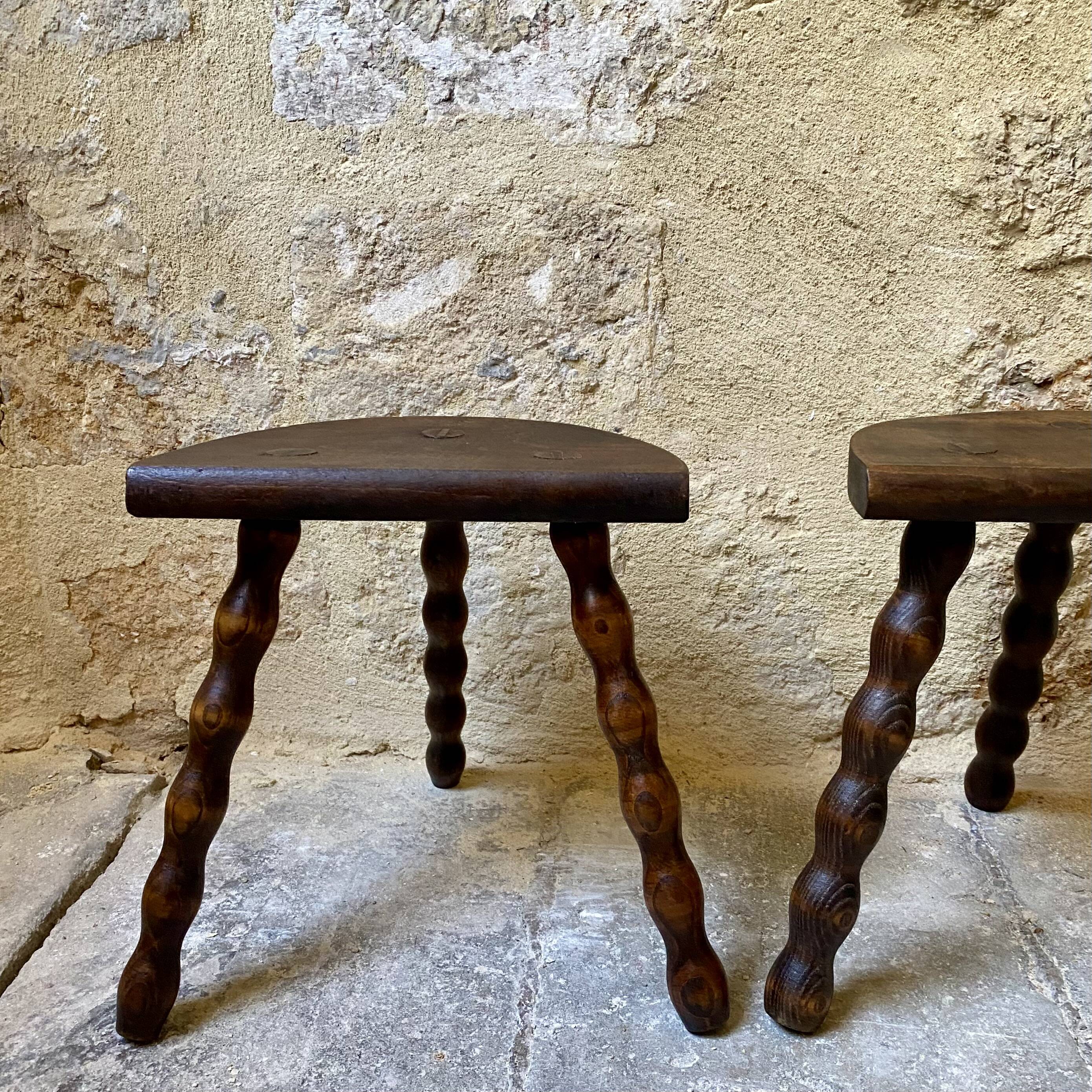Turned wooden tripod stool x2