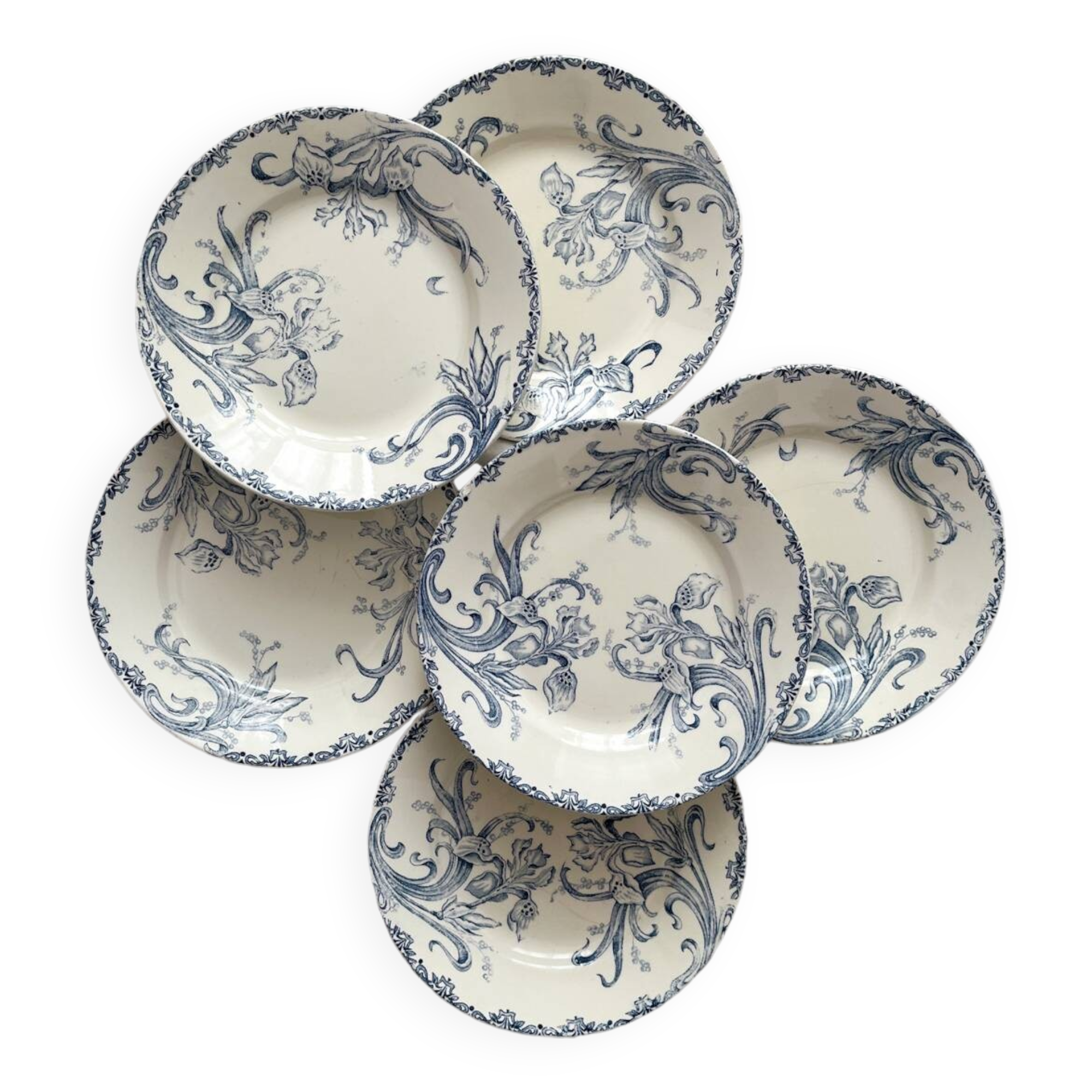 6 “Iris” Clairefontaine ironstone dessert plates