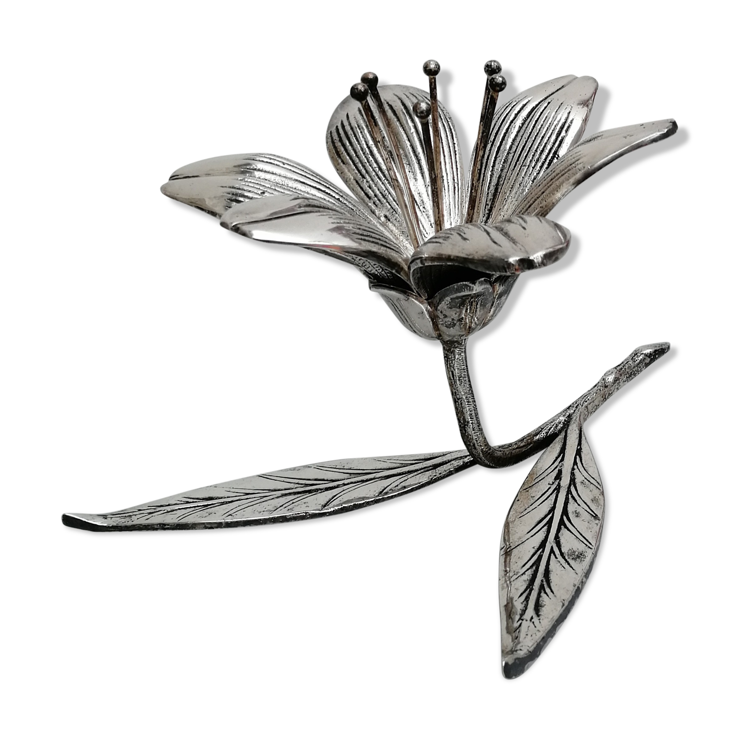 Silver metal flower ashtray