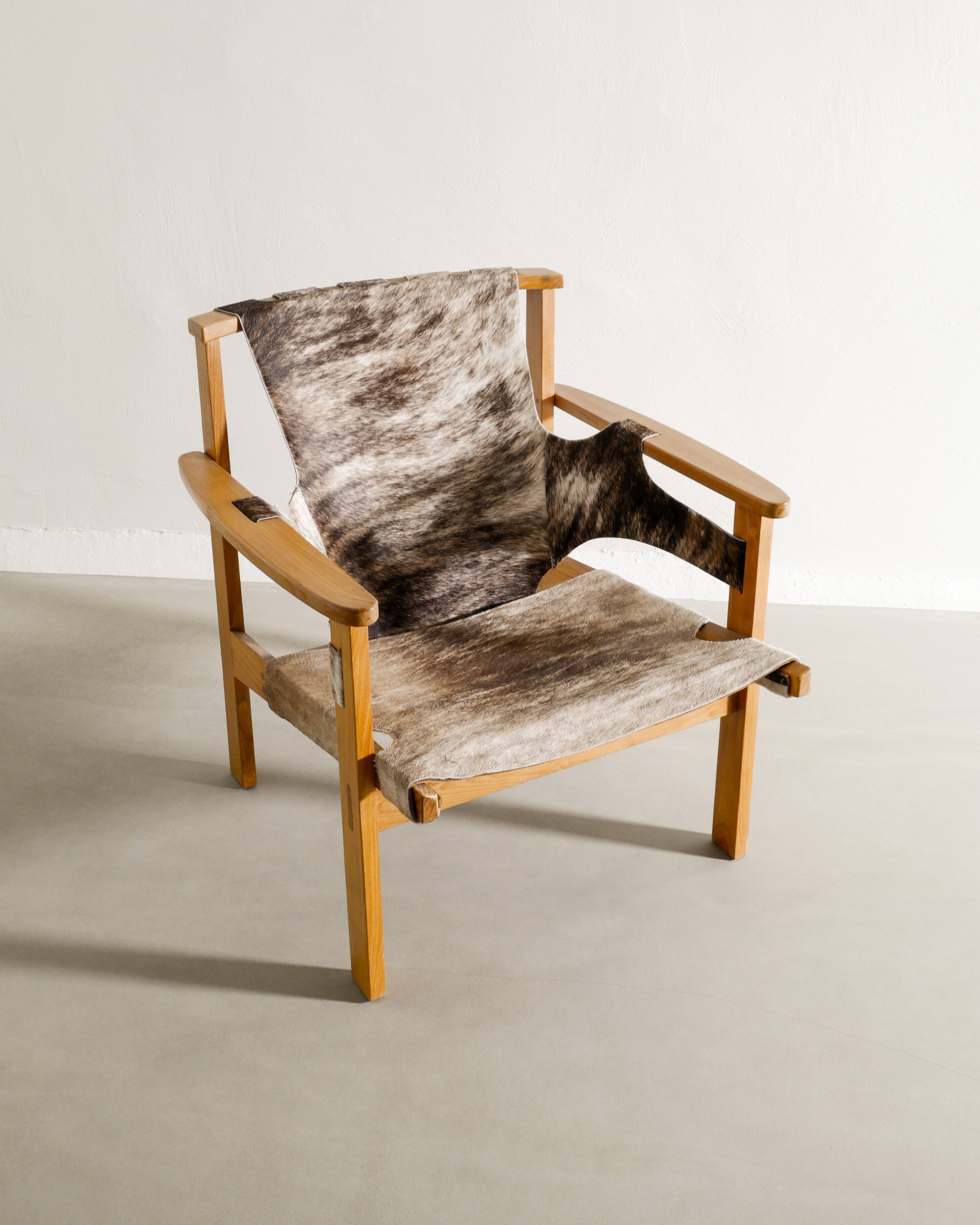 Vintage Swedish Carl-Axel Acking Wooden "Trienna" Armchair Cowhide, 1950s