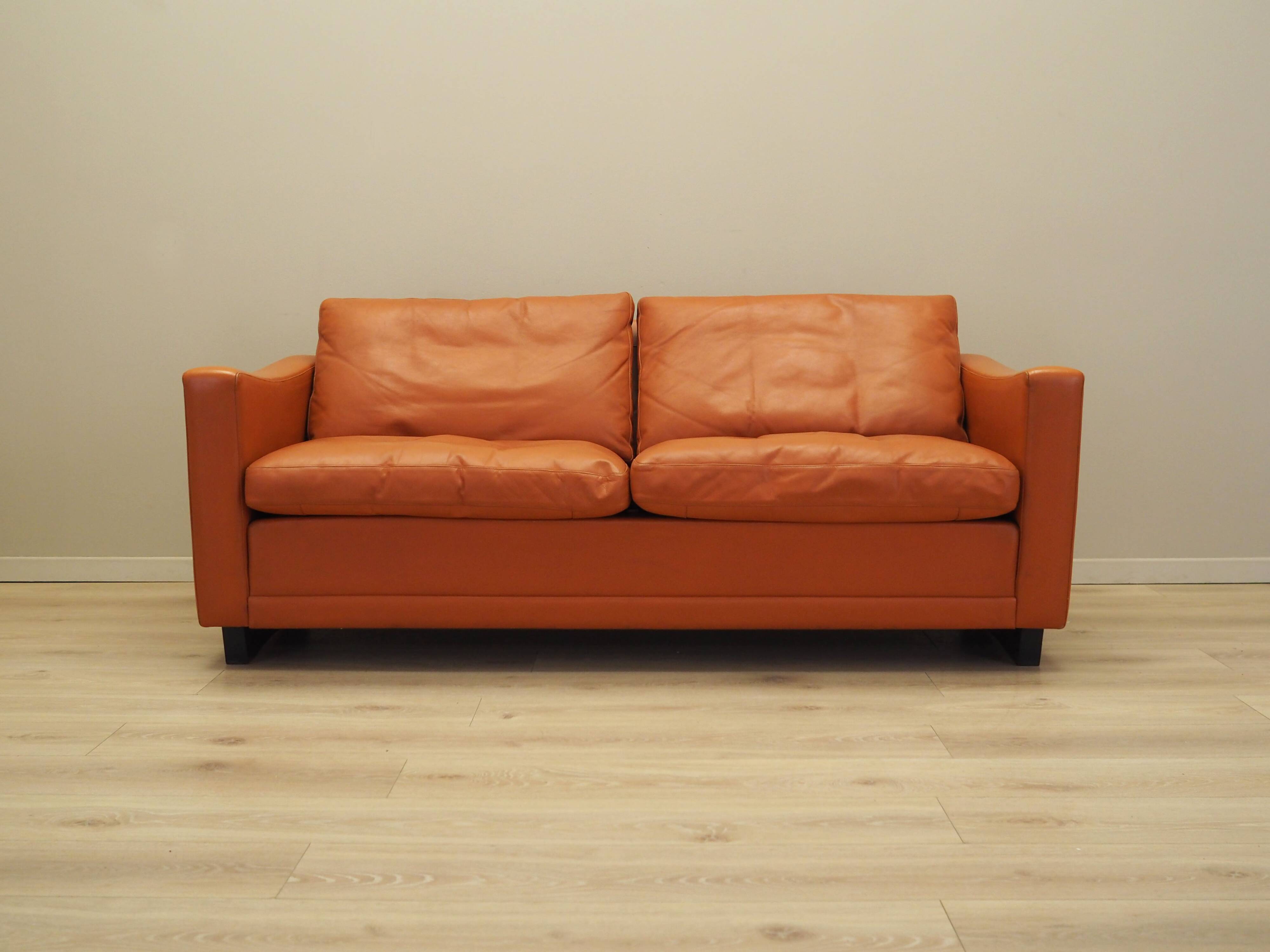 Orange leather sofa, Danish design, 1970s, production: Denmark