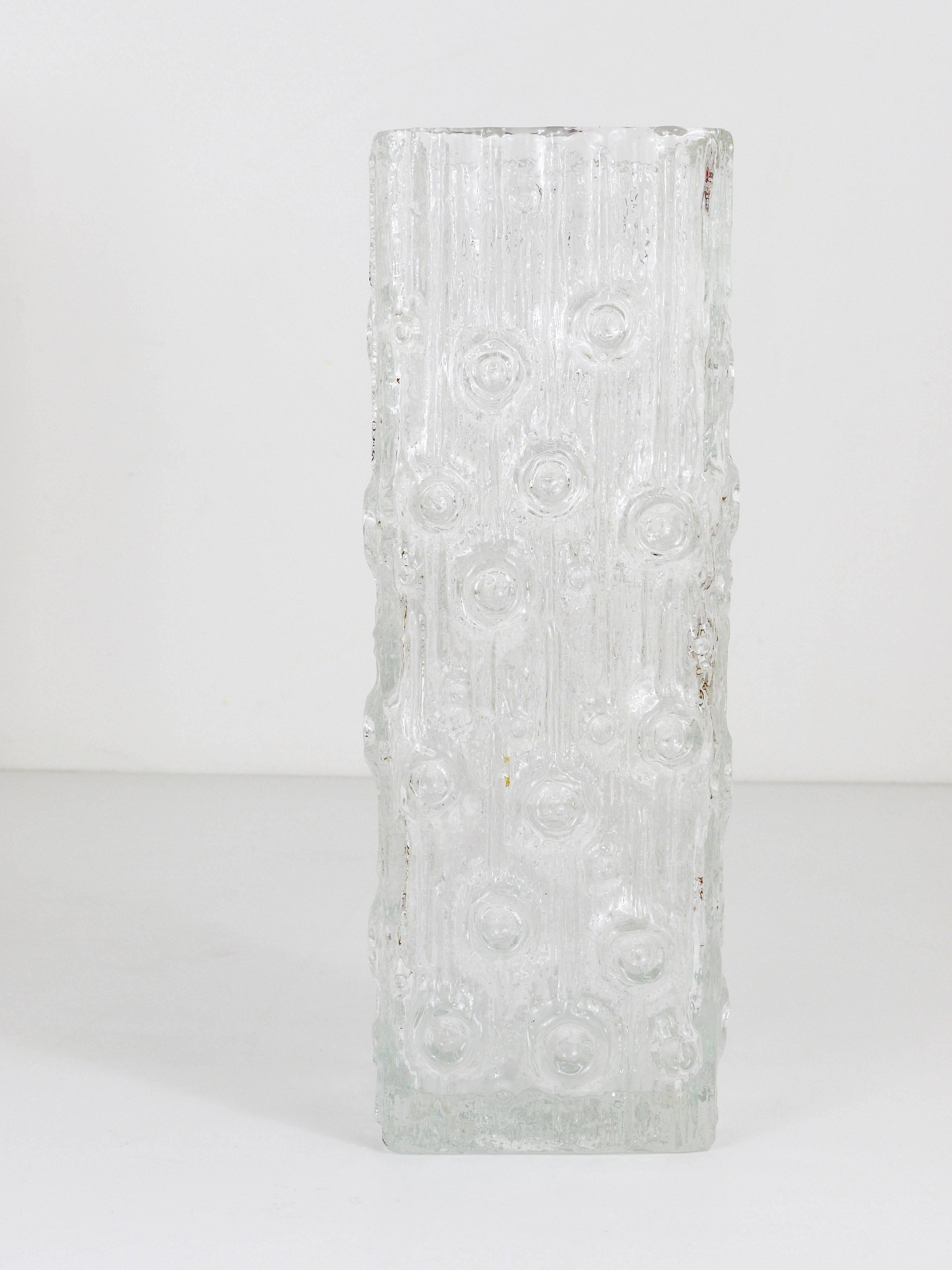 Peill & Putzler Modern Square Op Art Vase in Frosted Glass, Germany, 1970s