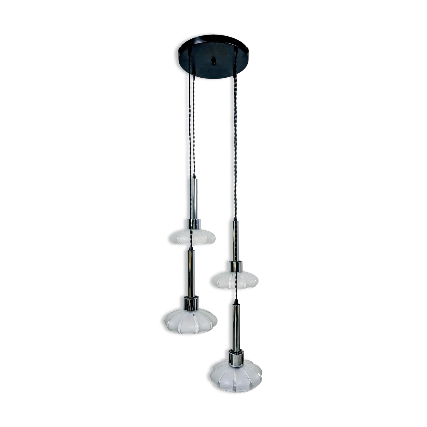 4-light pendant light – Art Deco Czech glass shades – vintage frame