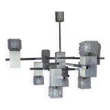 Lustre chrome, inox et verre structuré Sciolari