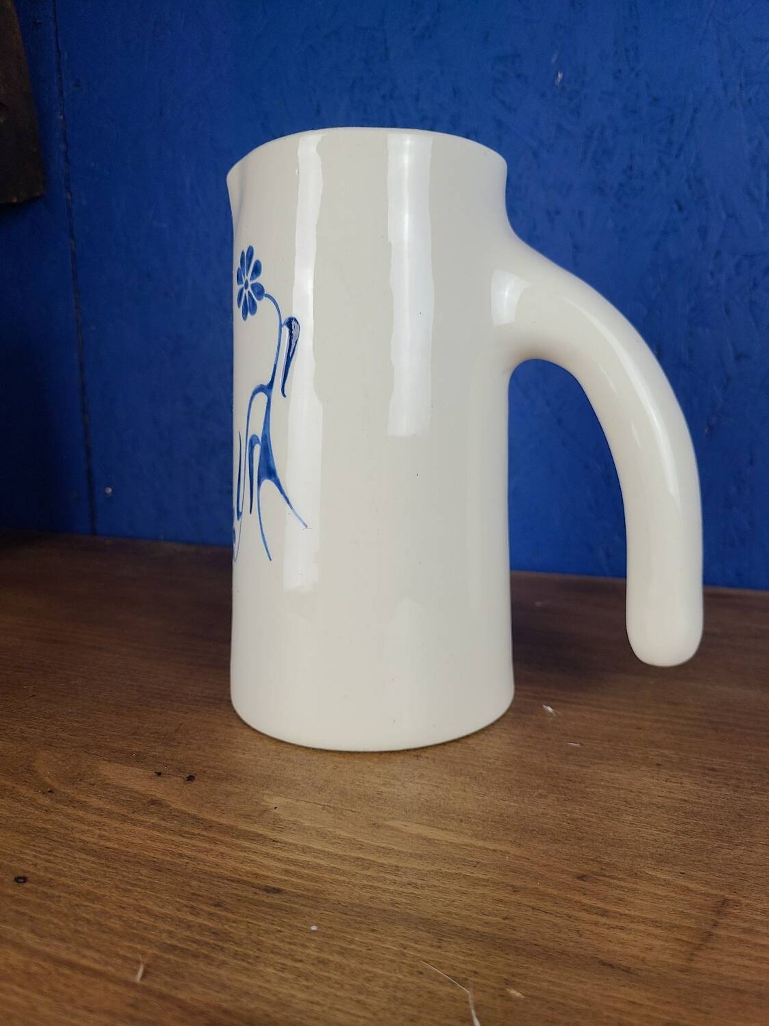 Modernist ceramic pitcher, signed polychrome decoration