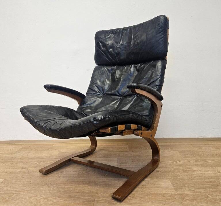 Kengu leather lounge chair by Elsa and Nordahl Solheim Rybo Rykken, Norway, 1960s