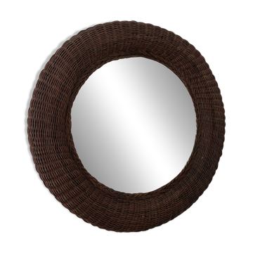 Miroir en osier et rotin midcentury