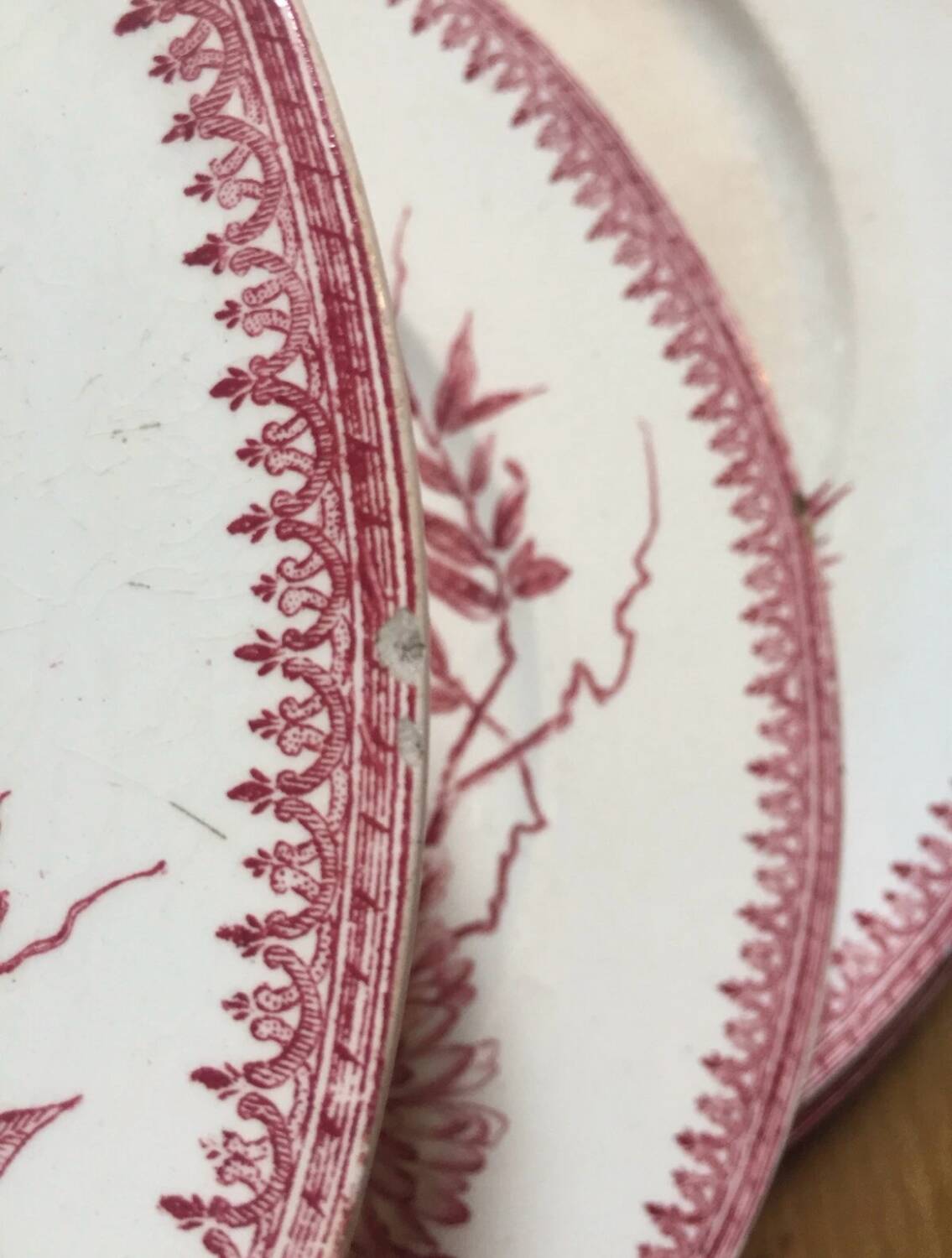 Assiette FF Pexonne Terre de Fer décor rose oiseaux XIX