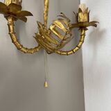 Lot de 2 appliques murales hollywood regency golden florentiner tiki style, italie 1970