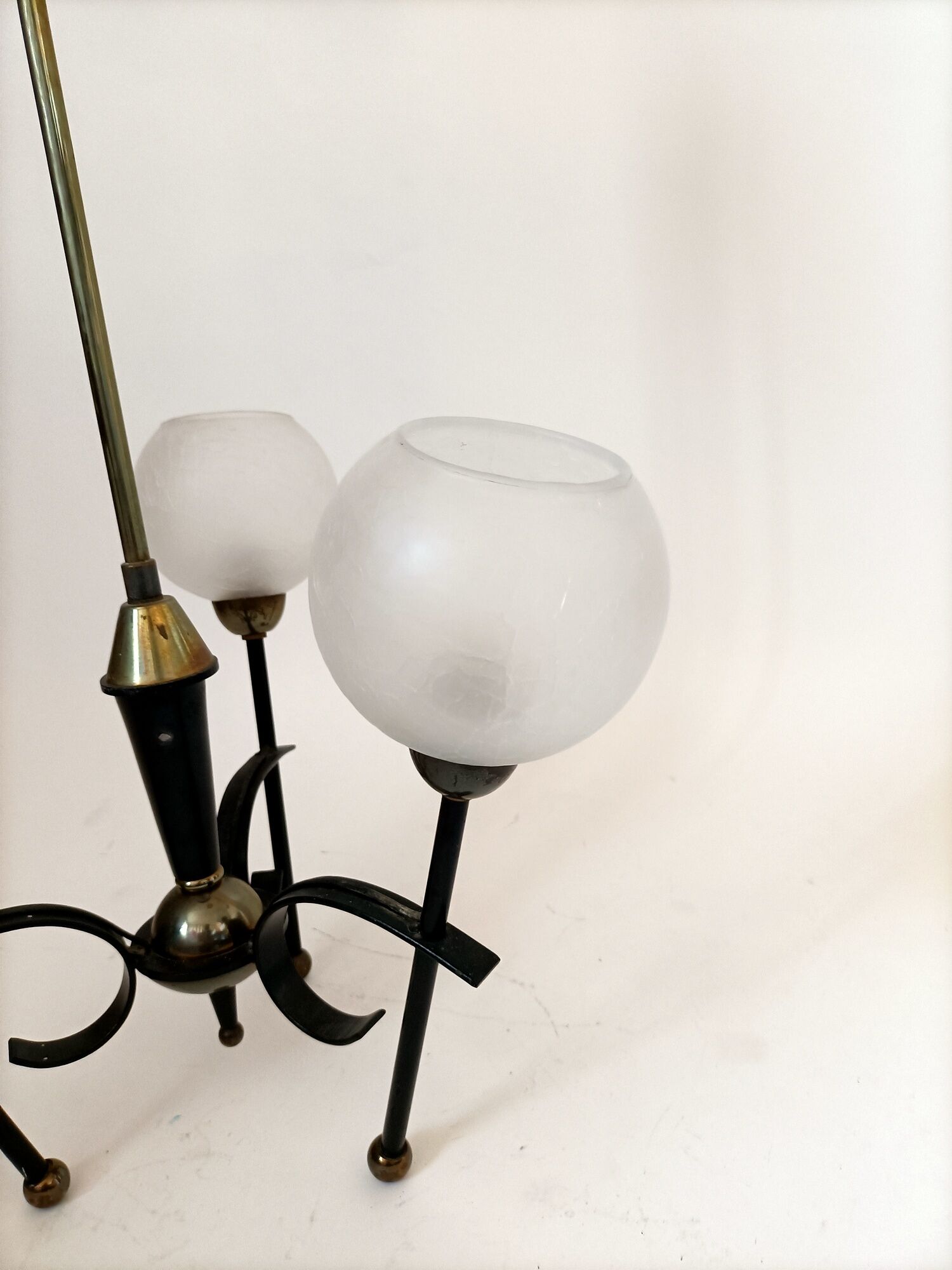 Black and gold lace-up with three arms of vintage 1950 lights
