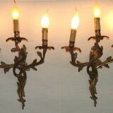 Magnificent Pair of French Antique Bronze Three-Light Acanthus Wall Sconces