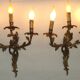 Magnificent Pair of French Antique Bronze Three-Light Acanthus Wall Sconces