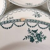 Ensemble de 9 assiettes Terre de fer fleurs vertes St Amand