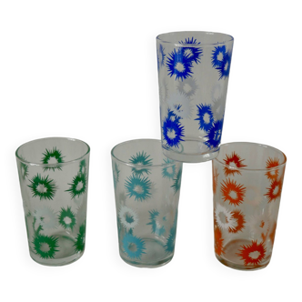 Set of 4 colorful 70s designer liquor glasses
