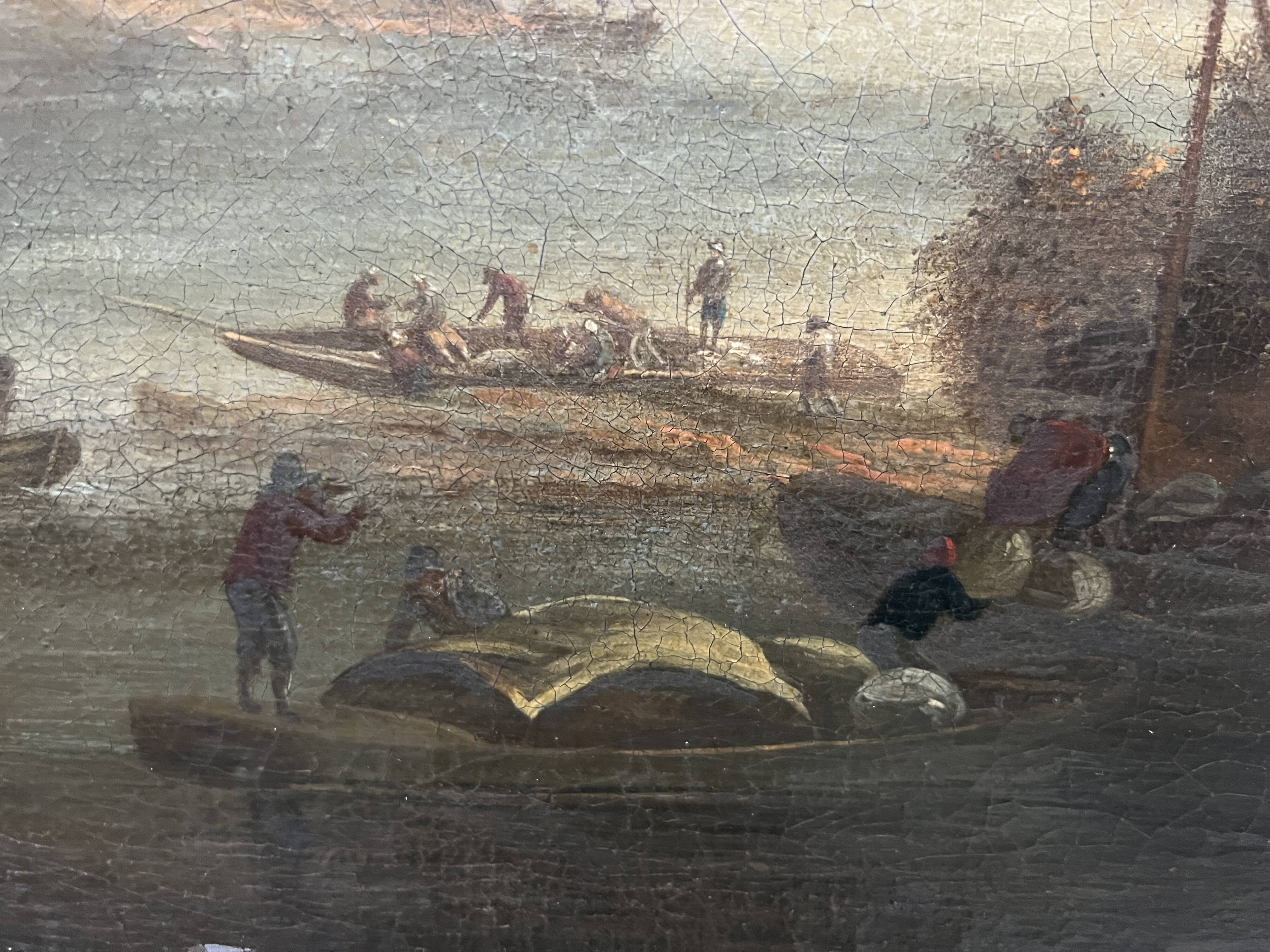 Oil on canvas "Seascape and Mountains" 19th century