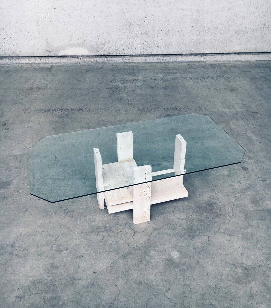 Brutalist Travertine Coffee Table by Willy Ballez, Belgium, 1970s