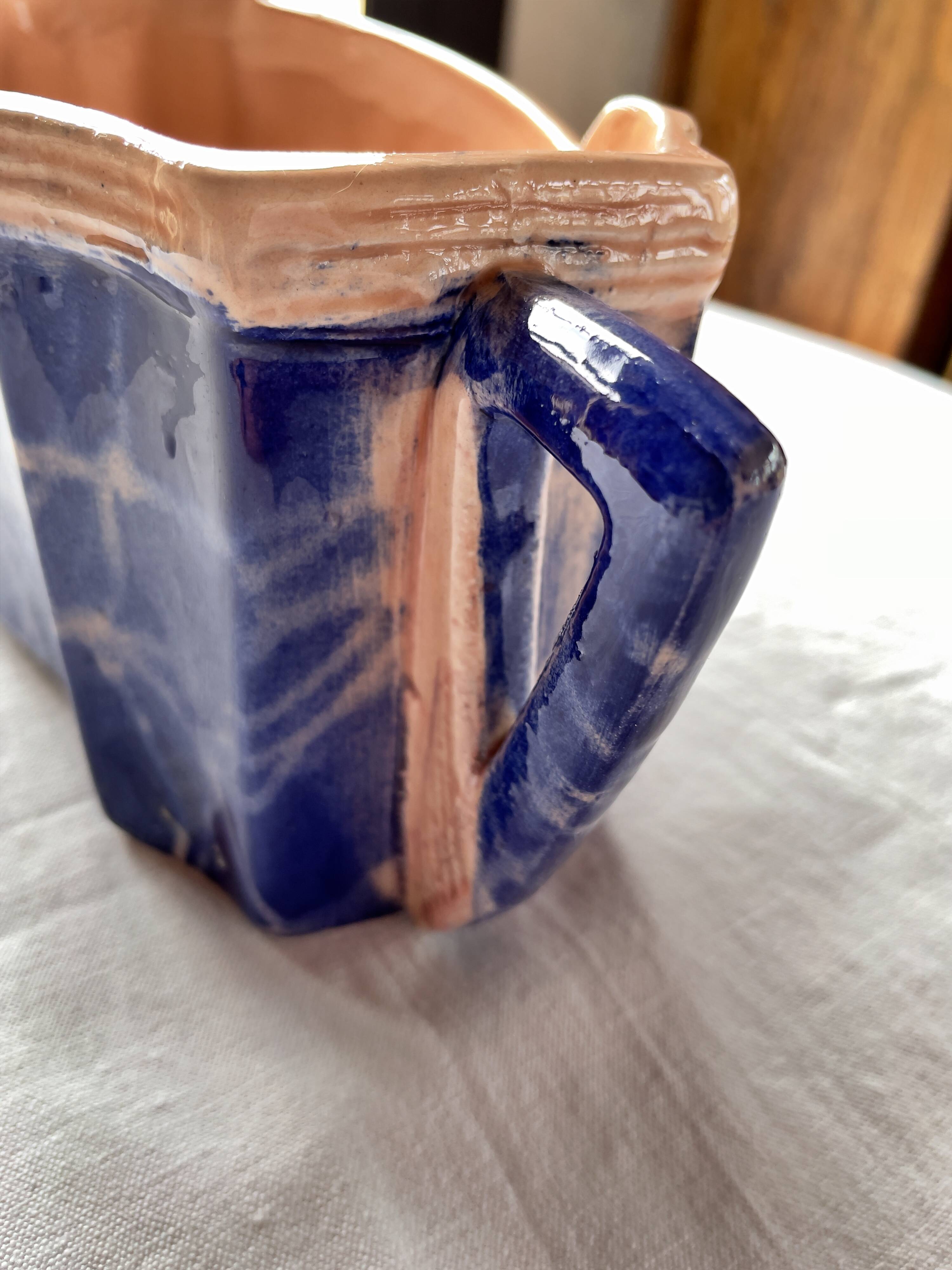 Art Deco ceramic planter or flower pot in polychrome slip 1920
