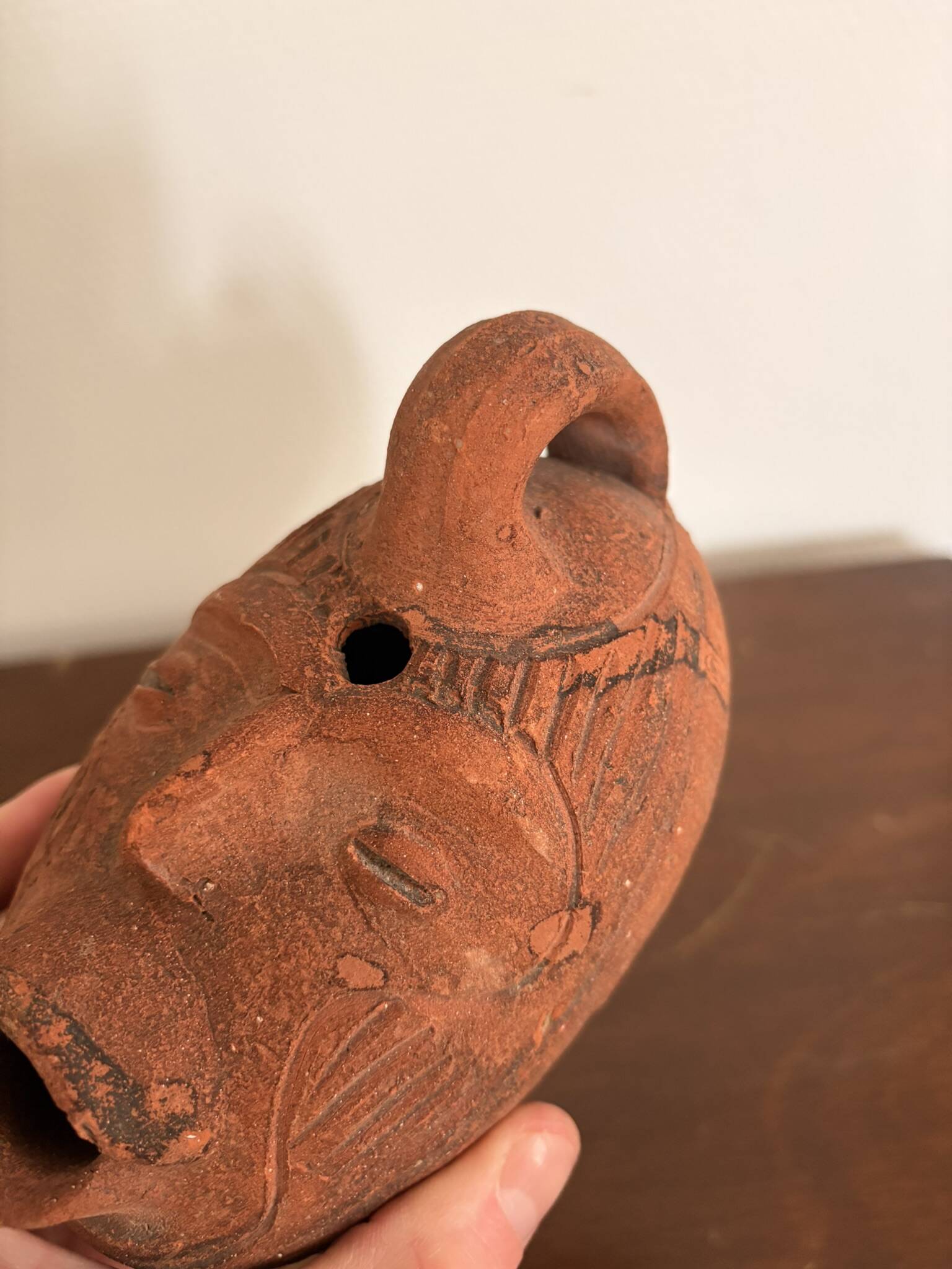 Ancient Anthropomorphic Oil Lamp Sculpture Terracotta Peru Pre-Columbian